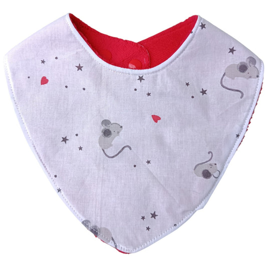 Bavoir bébé personnalisable souris coeur rouge blanc Les p'tites cousettes d'Ophélie