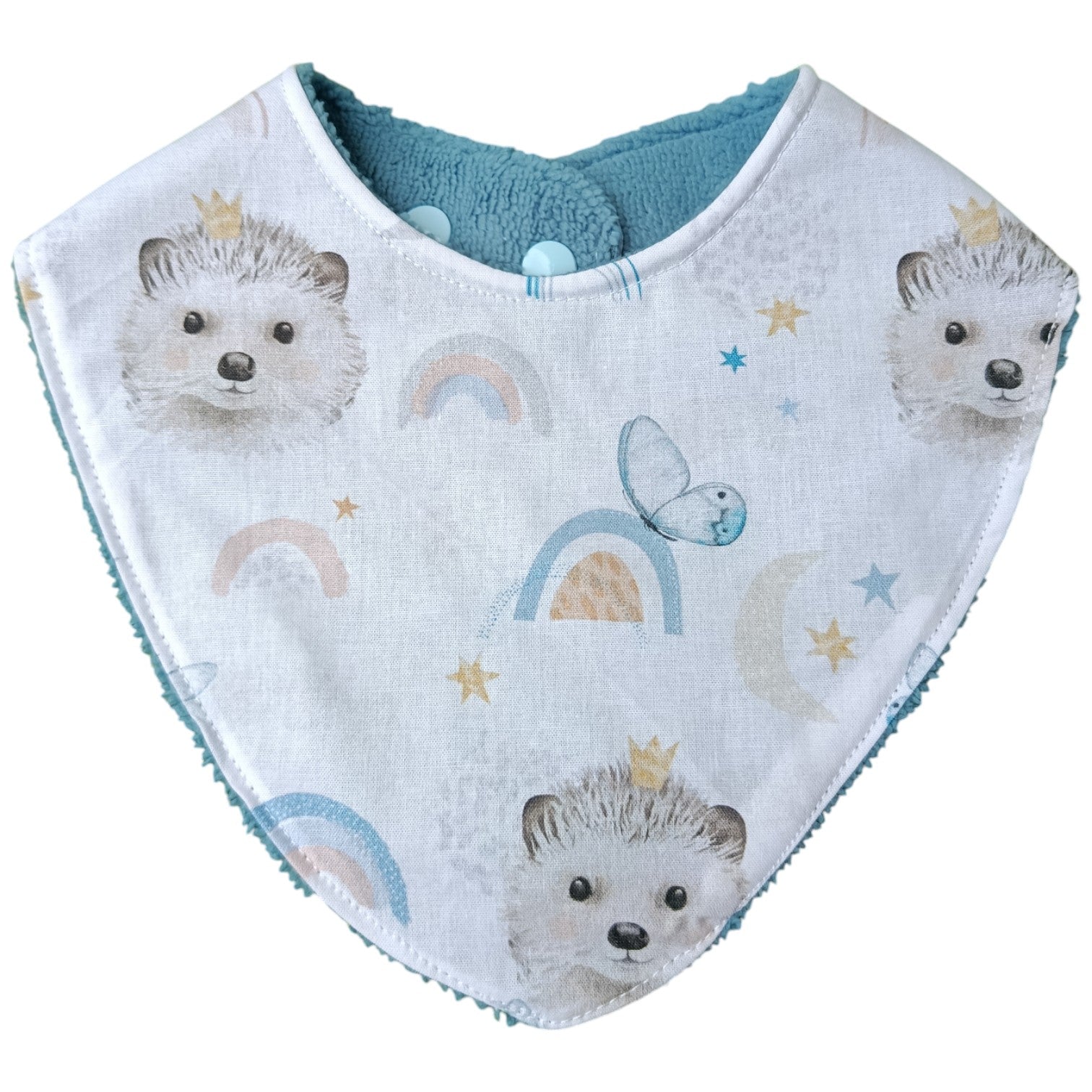 Bavoir bébé personnalisable hérissons bleu arc en ciel Les p'tites cousettes d'Ophélie
