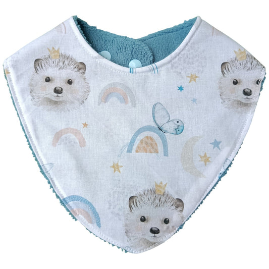Bavoir bébé personnalisable hérissons bleu arc en ciel Les p'tites cousettes d'Ophélie