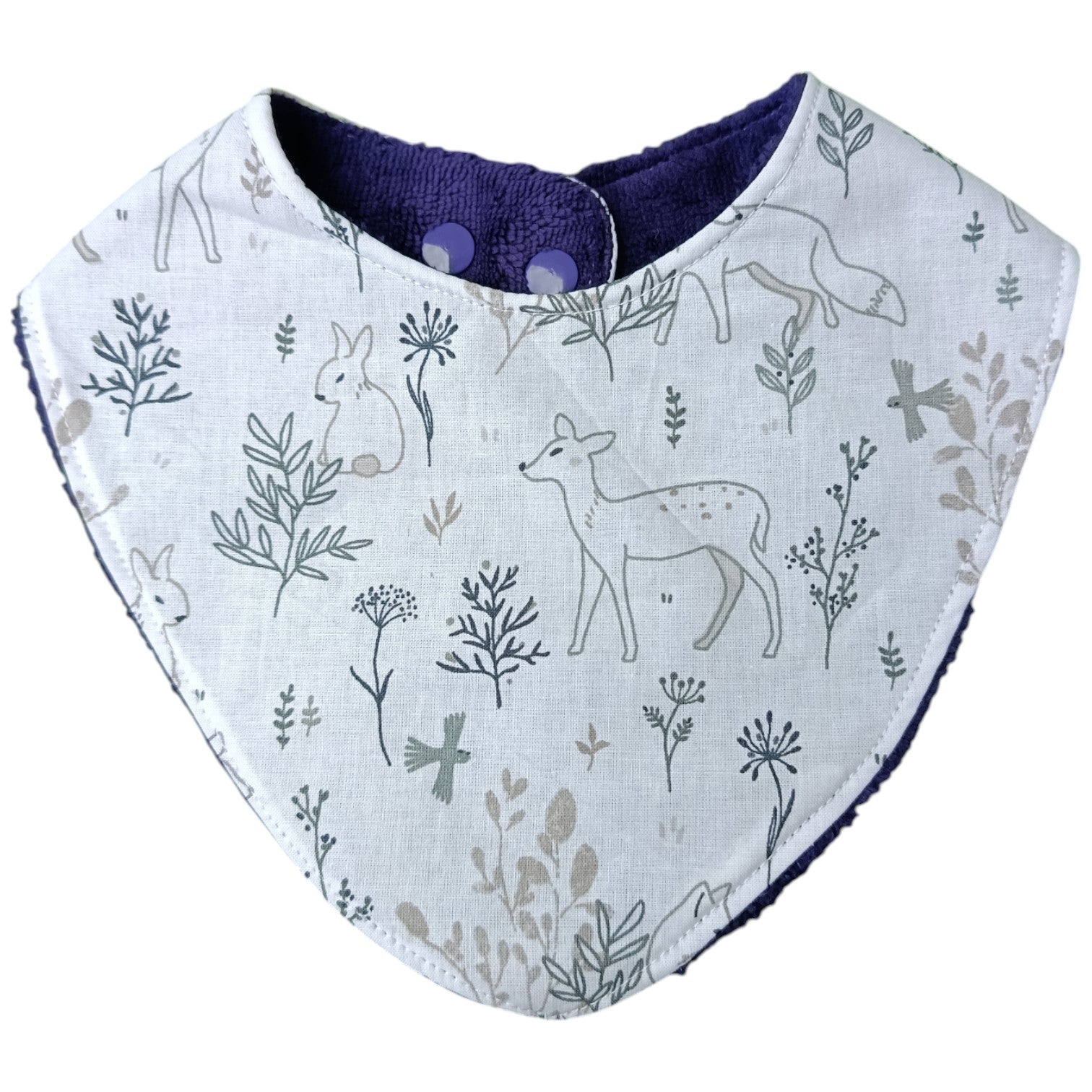 Bavoir bébé personnalisable biche foret violet Les p'tites cousettes d'Ophélie