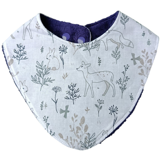 Bavoir bébé personnalisable biche foret violet Les p'tites cousettes d'Ophélie