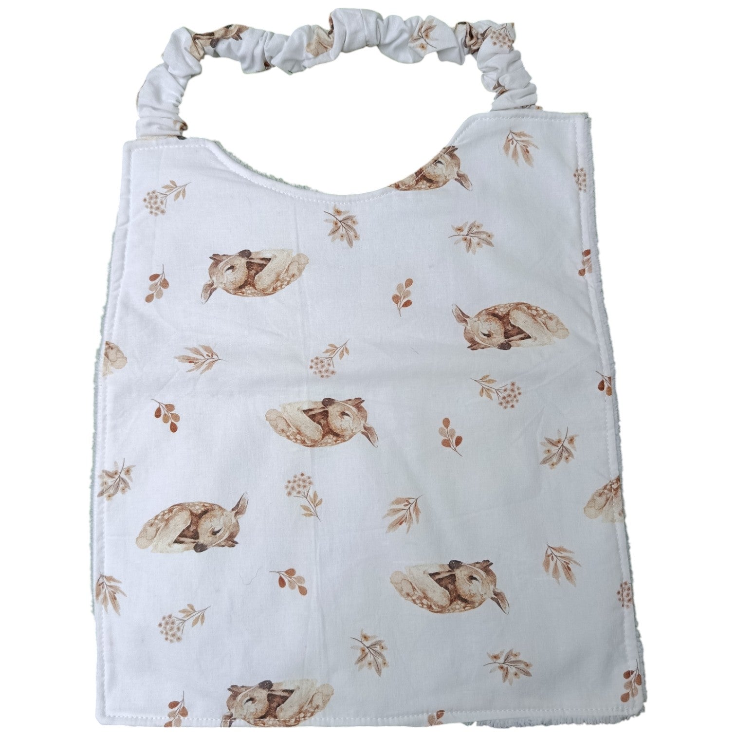 Bavoir maternelle personnalisable biches faon blanc Les p'tites cousettes d'Ophélie
