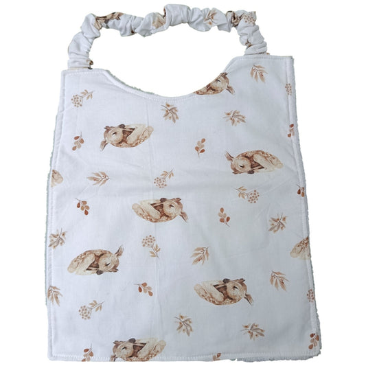 Bavoir maternelle personnalisable biches faon blanc Les p'tites cousettes d'Ophélie