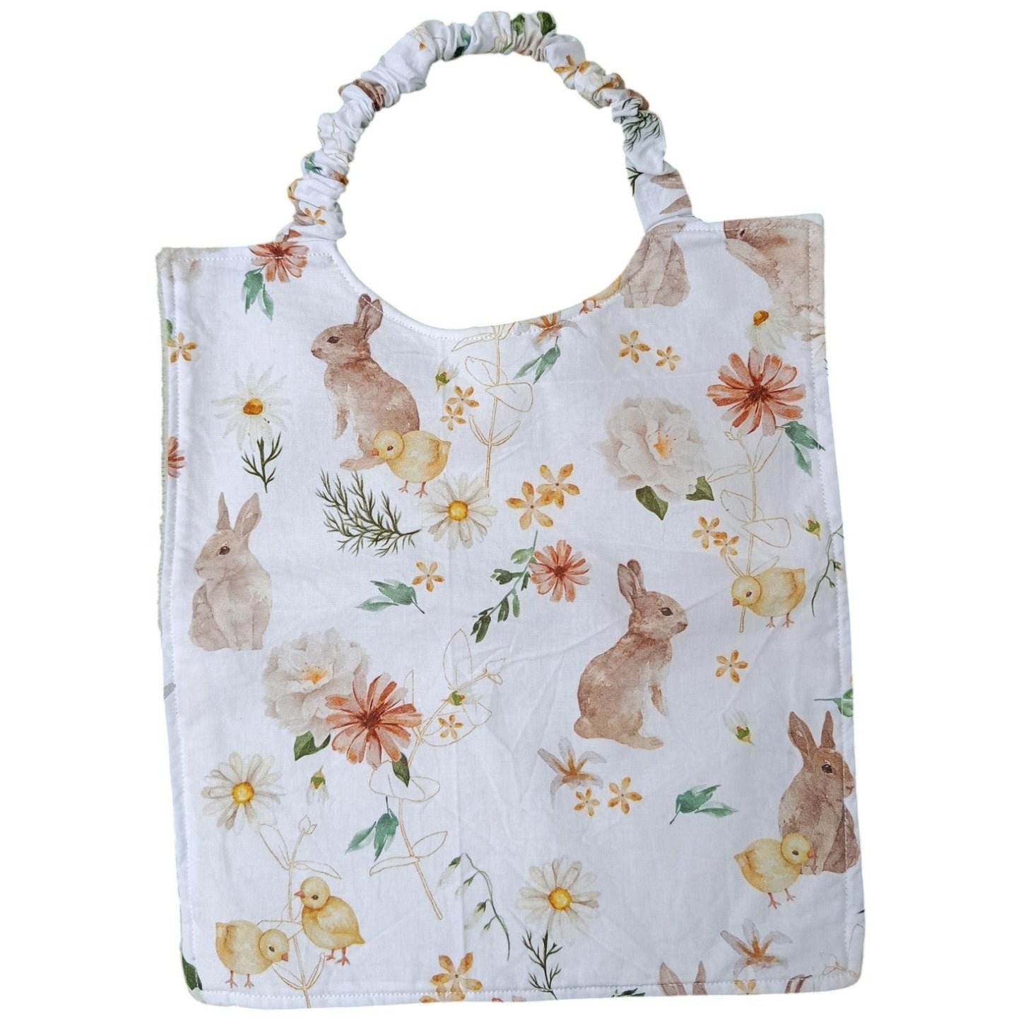 Bavoir maternelle personnalisable lapin poussin jaune Les p'tites cousettes d'Ophélie