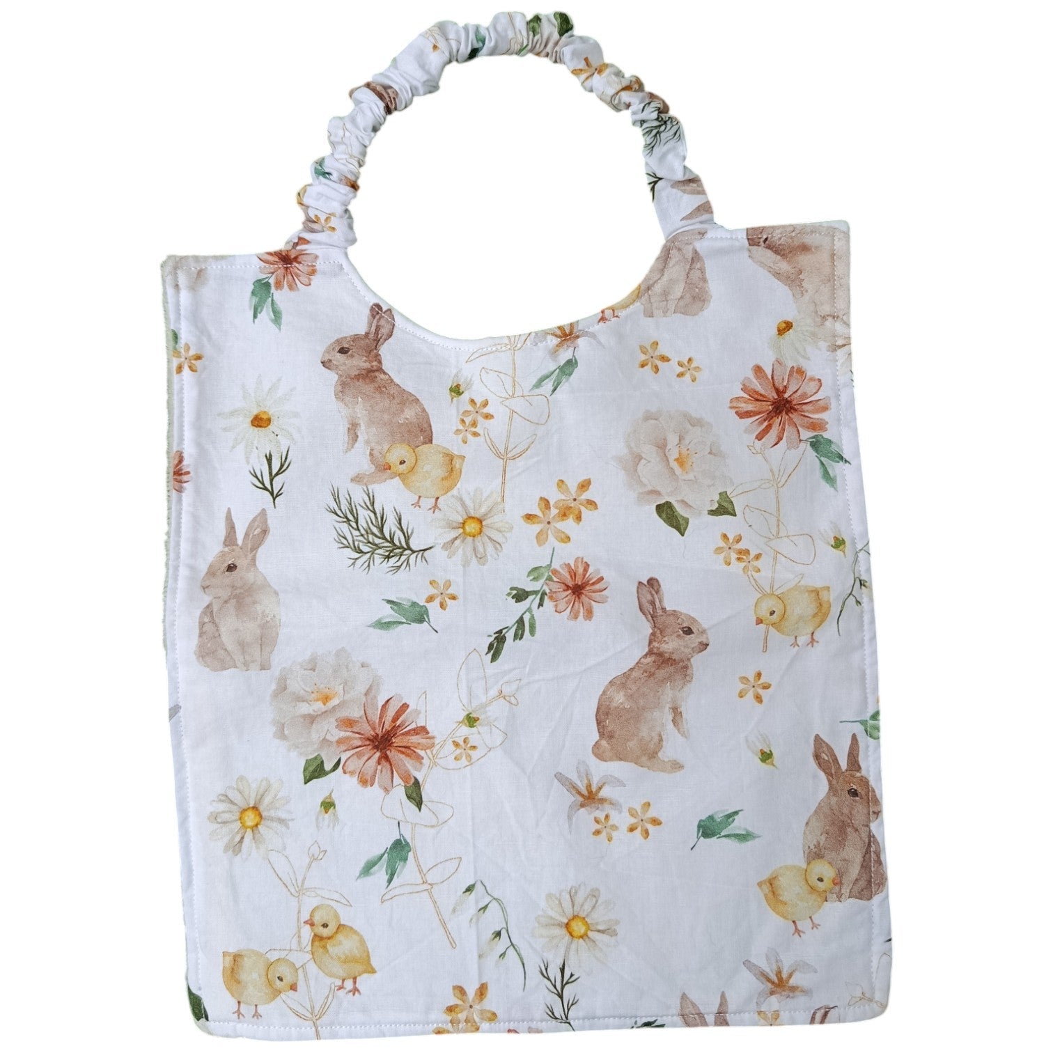 Bavoir maternelle personnalisable lapin poussin jaune Les p'tites cousettes d'Ophélie