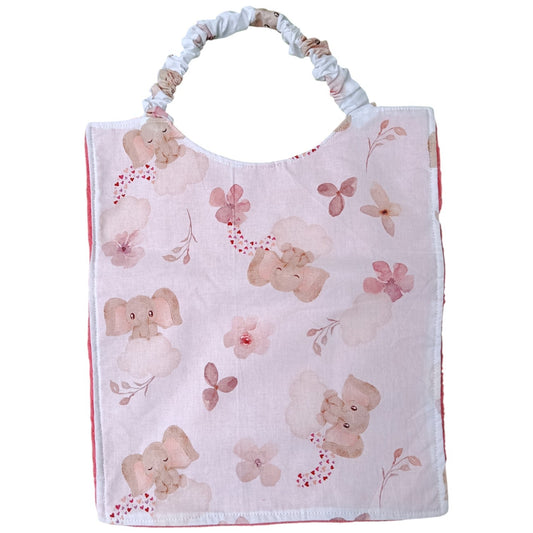 Bavoir maternelle personnalisable éléphants rose Les p'tites cousettes d'Ophélie
