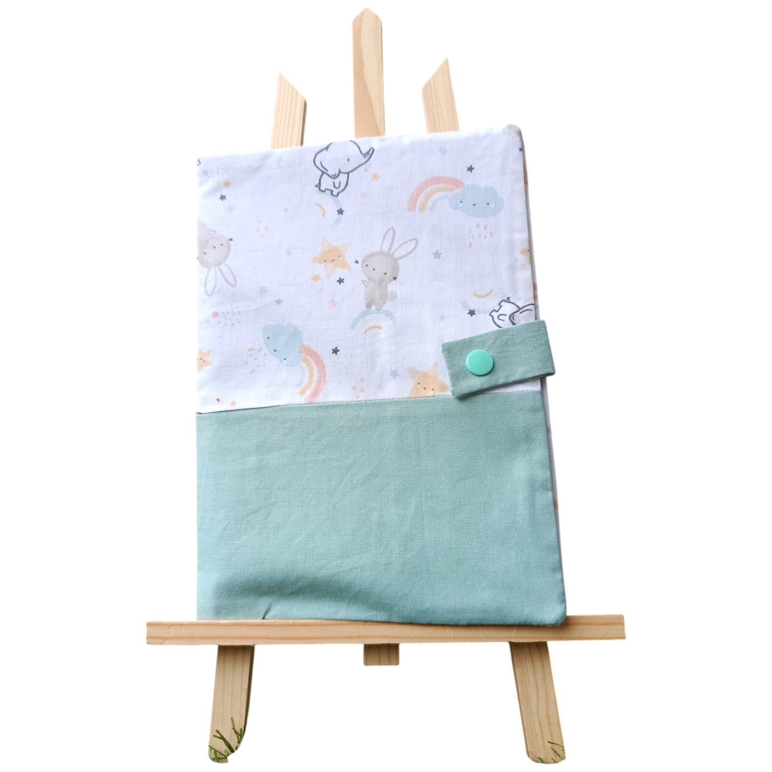 Protège carnet de santé personnalisable éléphants arc-en-ciel bleu Les p'tites cousettes d'Ophélie