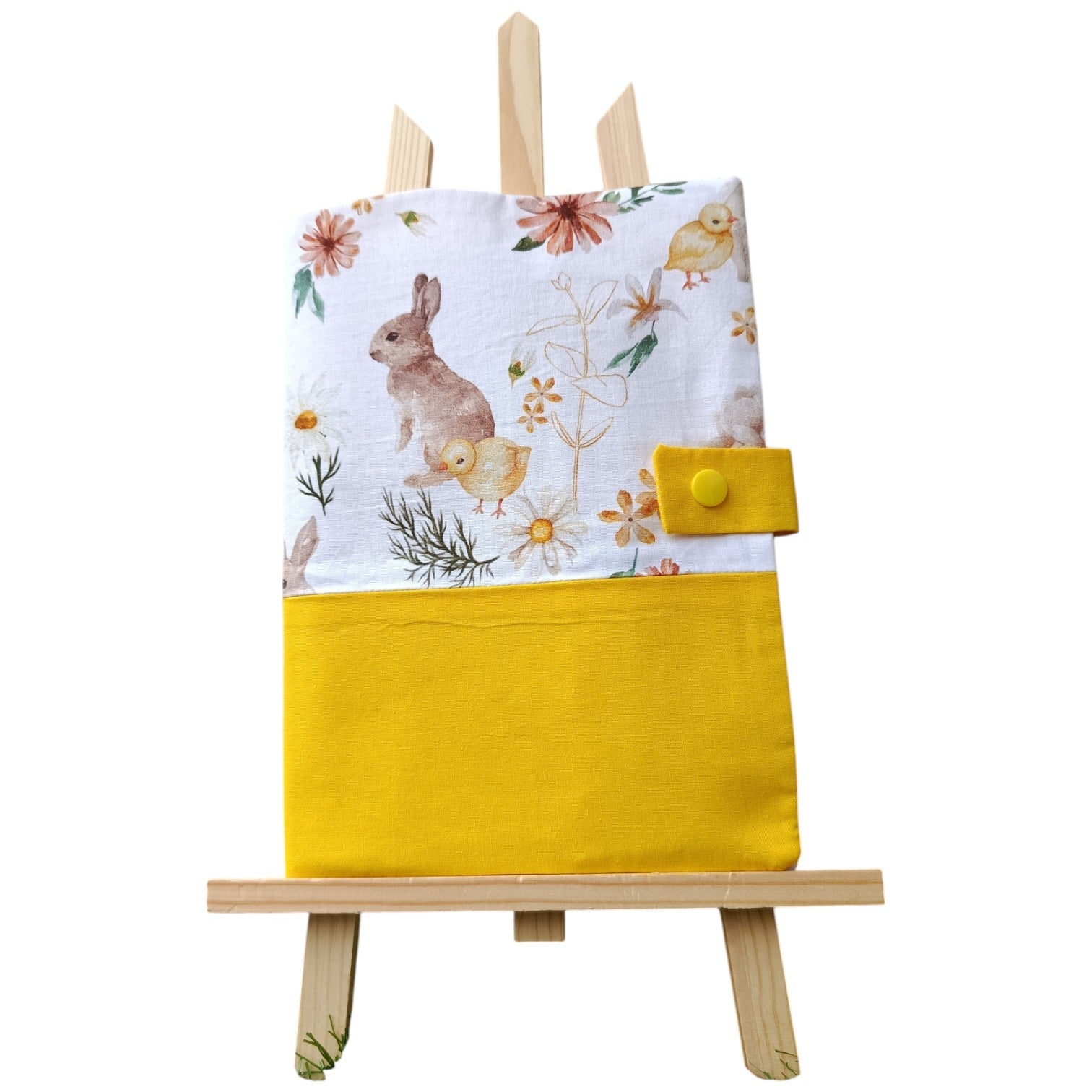 Protège carnet de santé personnalisable lapin tournesol jaune Les p'tites cousettes d'Ophélie