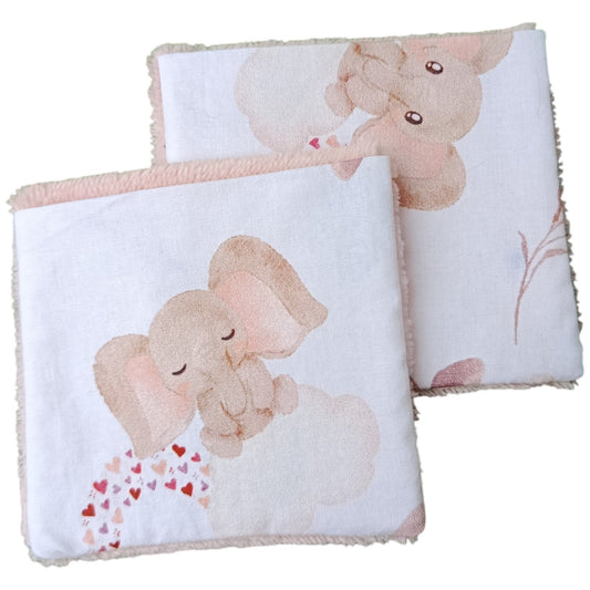 Débarbouillette enfant éléphant rose Les p'tites cousettes d'Ophélie