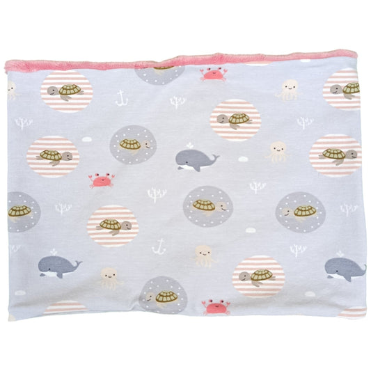 Écharpe / tour de cou enfant tortue baleine rose gris Les p'tites cousettes d'Ophélie