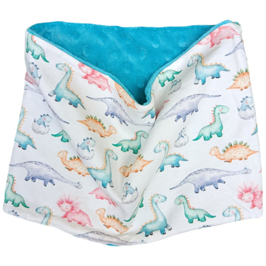 Écharpe / tour de cou enfant dinosaure bleu Les p'tites cousettes d'Ophélie