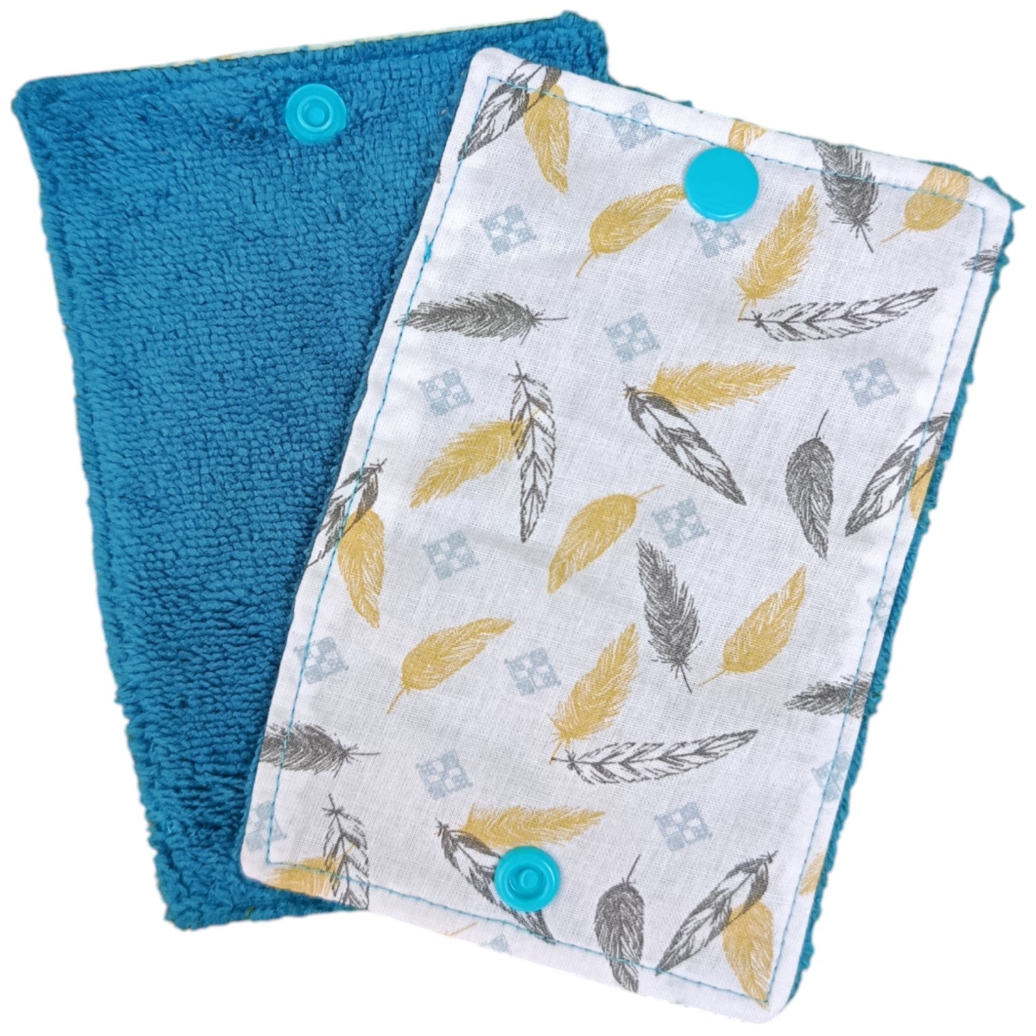 Papier toilette lavable et réutilisable plumes jaune bleu Les p'tites cousettes d'Ophélie