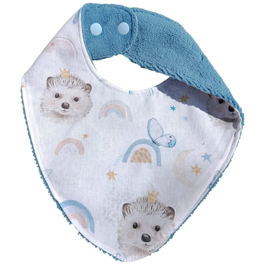 Bavoir bébé personnalisable hérissons bleu arc en ciel Les p'tites cousettes d'Ophélie