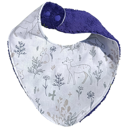 Bavoir bébé personnalisable biche foret violet Les p'tites cousettes d'Ophélie