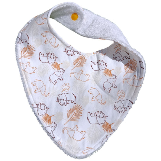 Bavoir bébé personnalisable petits éléphants feuilles marron blanc Les p'tites cousettes d'Ophélie