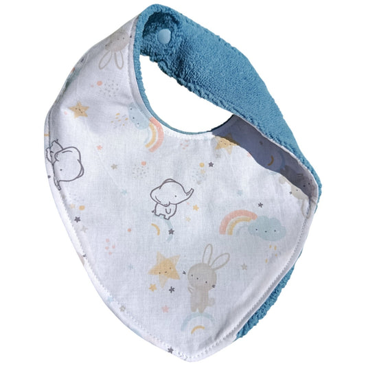 Bavoir bébé personnalisable éléphant lapin arc en ciel bleu Les p'tites cousettes d'Ophélie