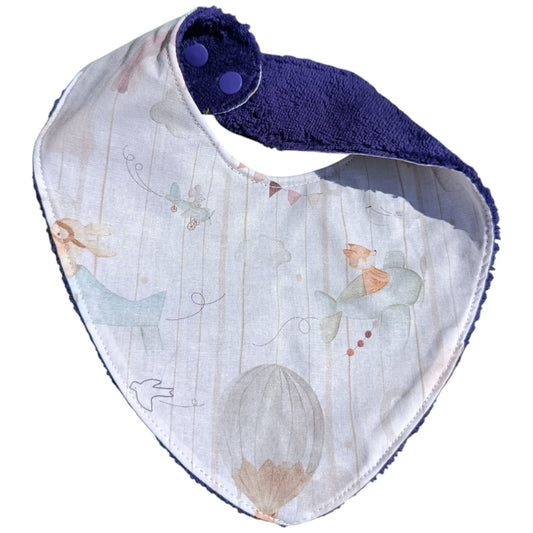 Bavoir bébé personnalisable renard avion montgolfière violet Les p'tites cousettes d'Ophélie