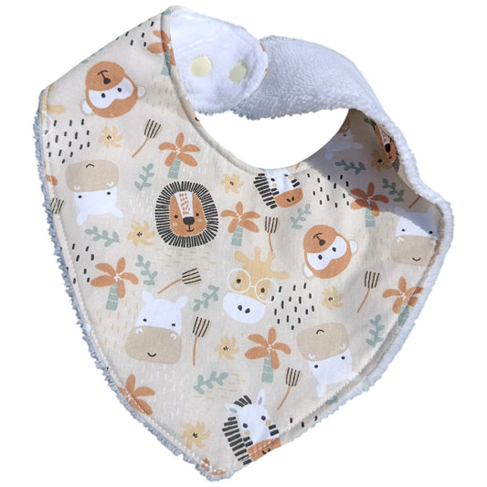 Bavoir bébé personnalisable jungle lion singe blanc marron Les p'tites cousettes d'Ophélie