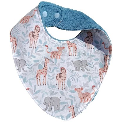 Bavoir bébé personnalisable girafes zèbre bleu Les p'tites cousettes d'Ophélie
