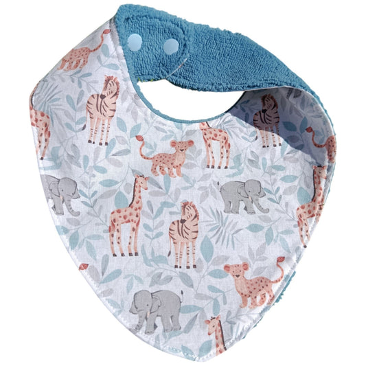 Bavoir bébé personnalisable girafes zèbre bleu Les p'tites cousettes d'Ophélie