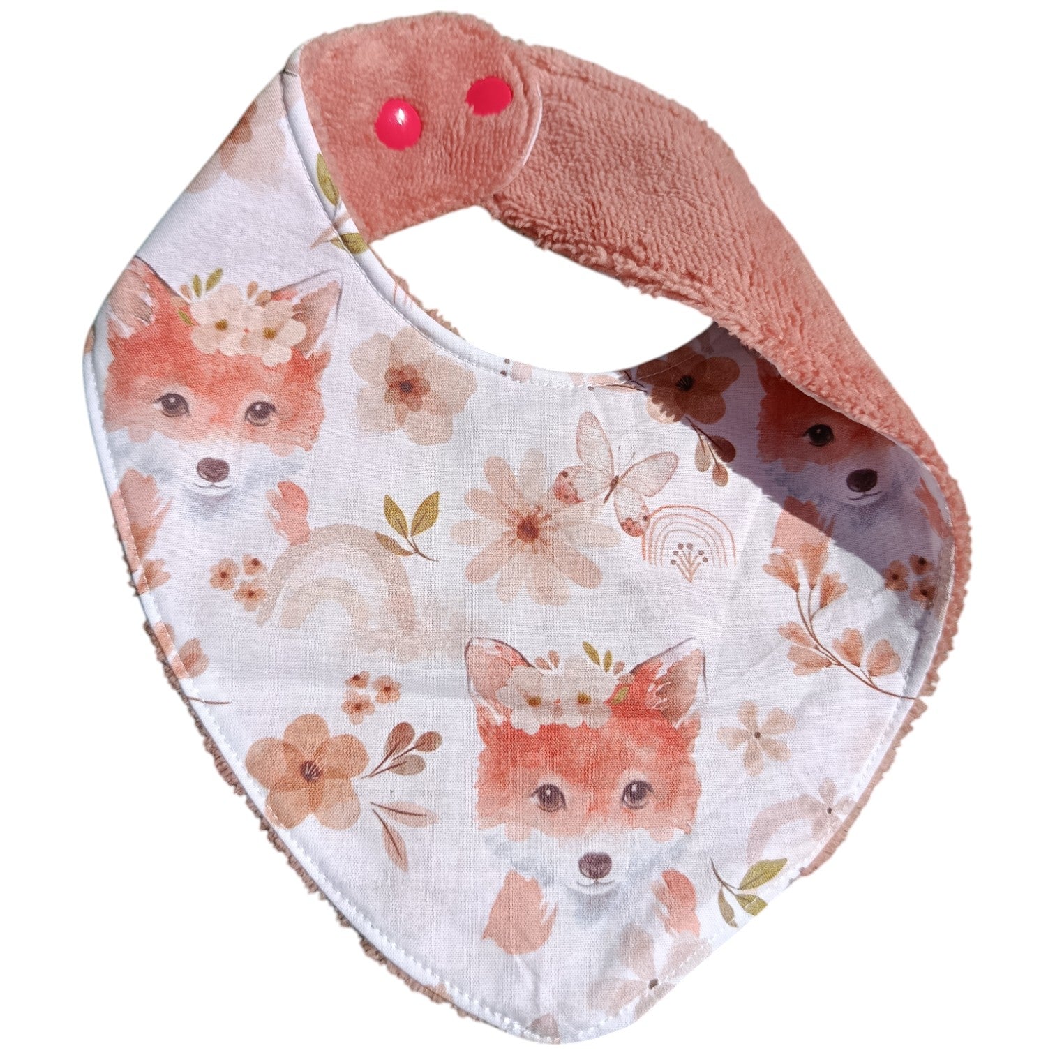 Bavoir bébé personnalisable renard rose Les p'tites cousettes d'Ophélie