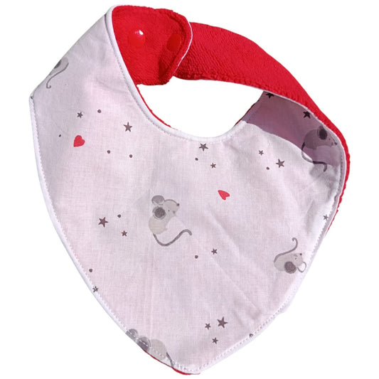 Bavoir bébé personnalisable souris coeur rouge blanc Les p'tites cousettes d'Ophélie