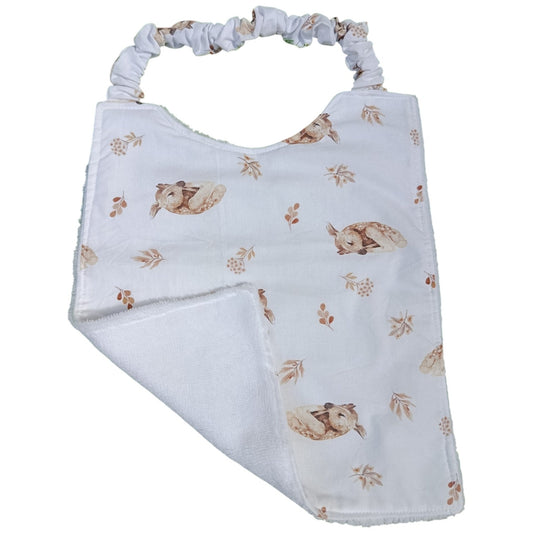Bavoir maternelle personnalisable biches faon blanc Les p'tites cousettes d'Ophélie