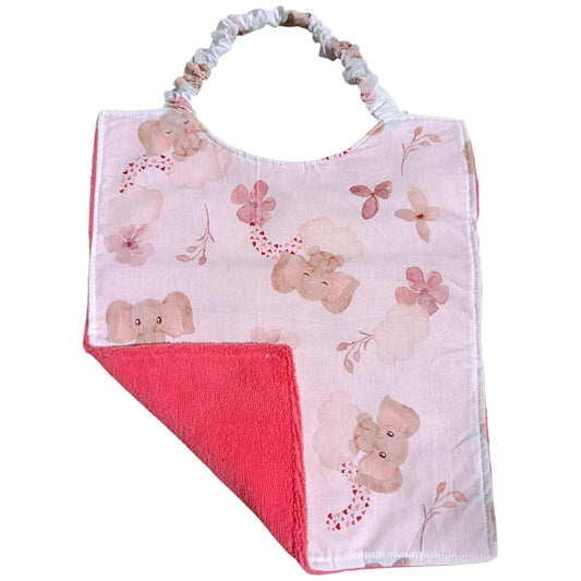 Bavoir maternelle personnalisable éléphants rose Les p'tites cousettes d'Ophélie