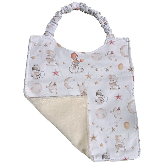 Bavoir maternelle personnalisable animaux renard lune Les p'tites cousettes d'Ophélie