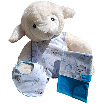 Bavoir maternelle personnalisable hérissons bleu Les p'tites cousettes d'Ophélie