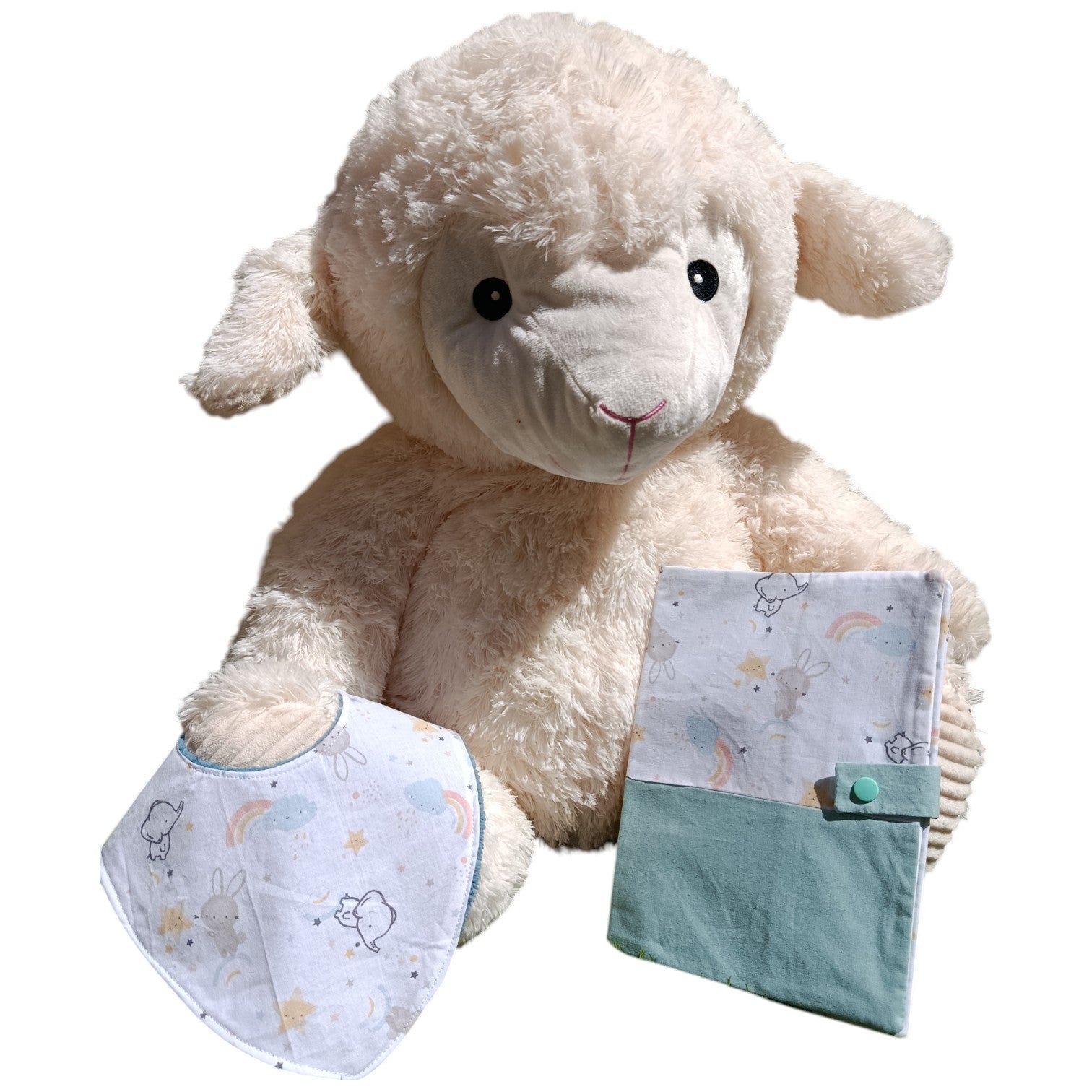 Bavoir bébé personnalisable éléphant lapin arc en ciel bleu Les p'tites cousettes d'Ophélie