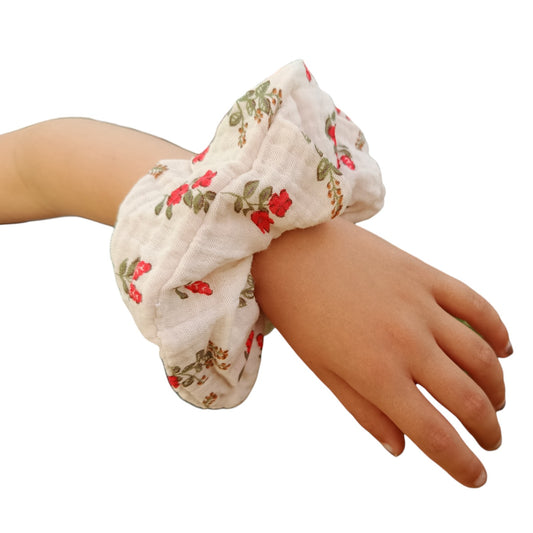 Chouchou gaze de coton fleur rouge