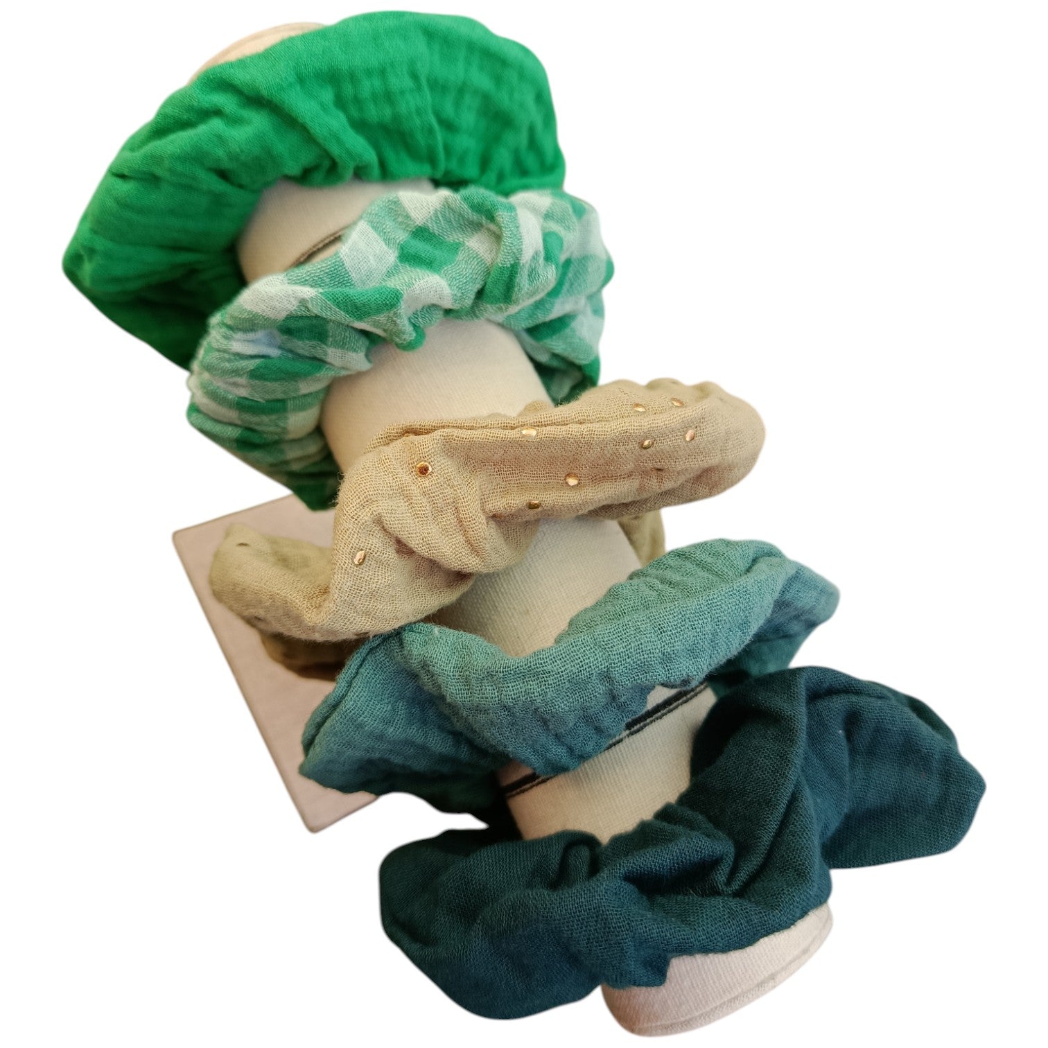 Chouchou gaze de coton vert vichy Les p'tites cousettes d'Ophélie