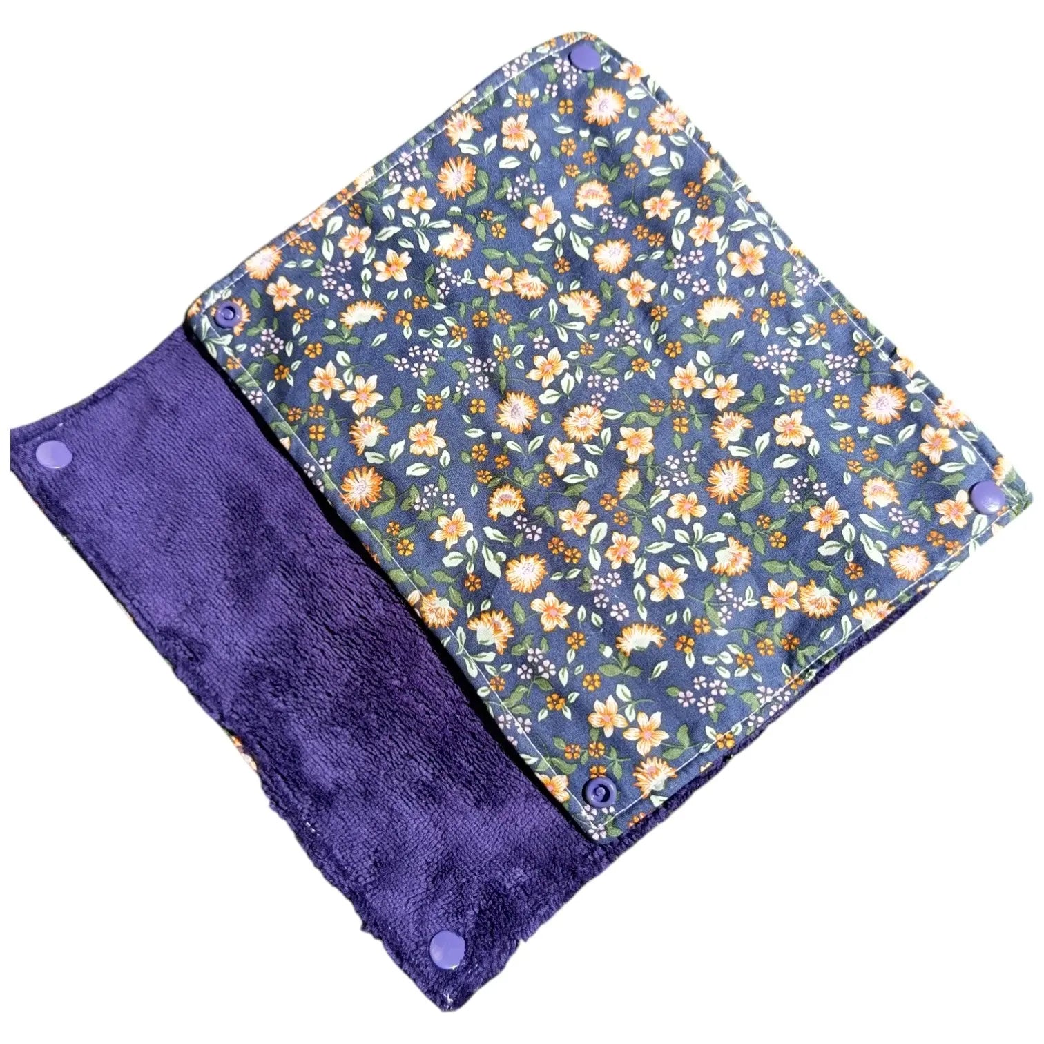 Essuie-tout lavable réutilisable fleurs jaune violet Les p'tites cousettes d'Ophélie