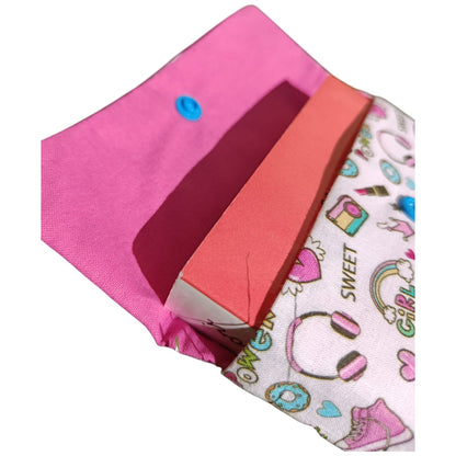 Pochette à livre en tissu girly rose bleu Les p'tites cousettes d'Ophélie