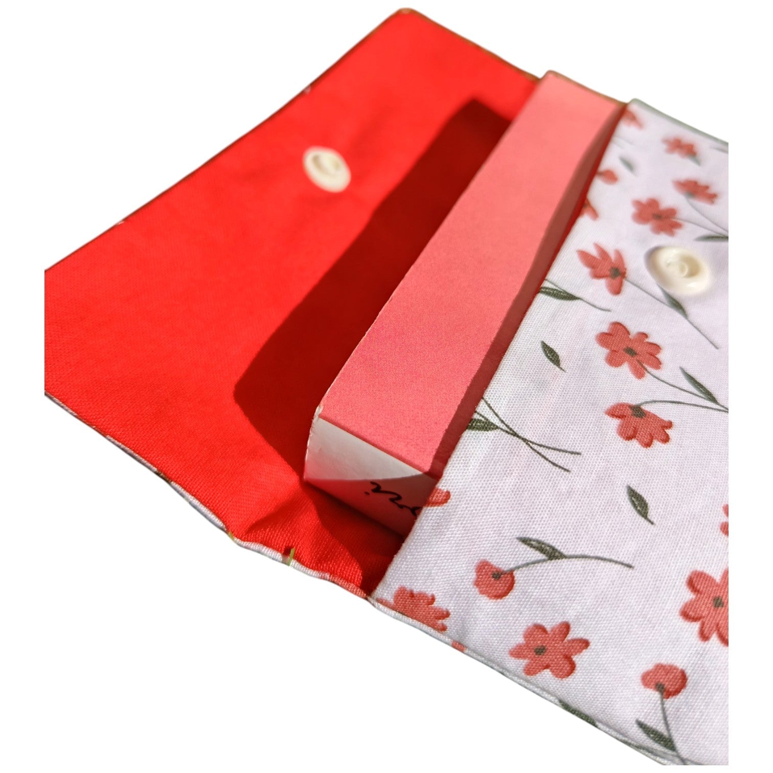 Pochette à livre en tissu petite fleur orange Les p'tites cousettes d'Ophélie