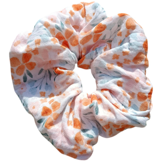 Chouchou gaze de coton blanc bleu orange