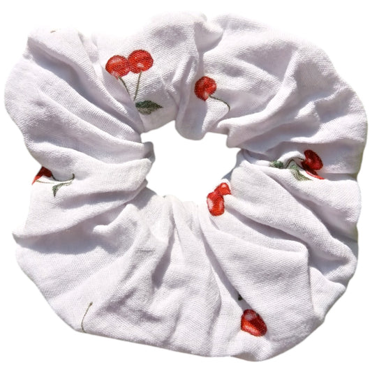 Chouchou gaze de coton cerise blanc
