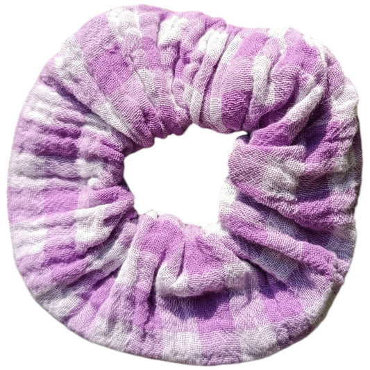 Chouchou gaze de coton violet vichy