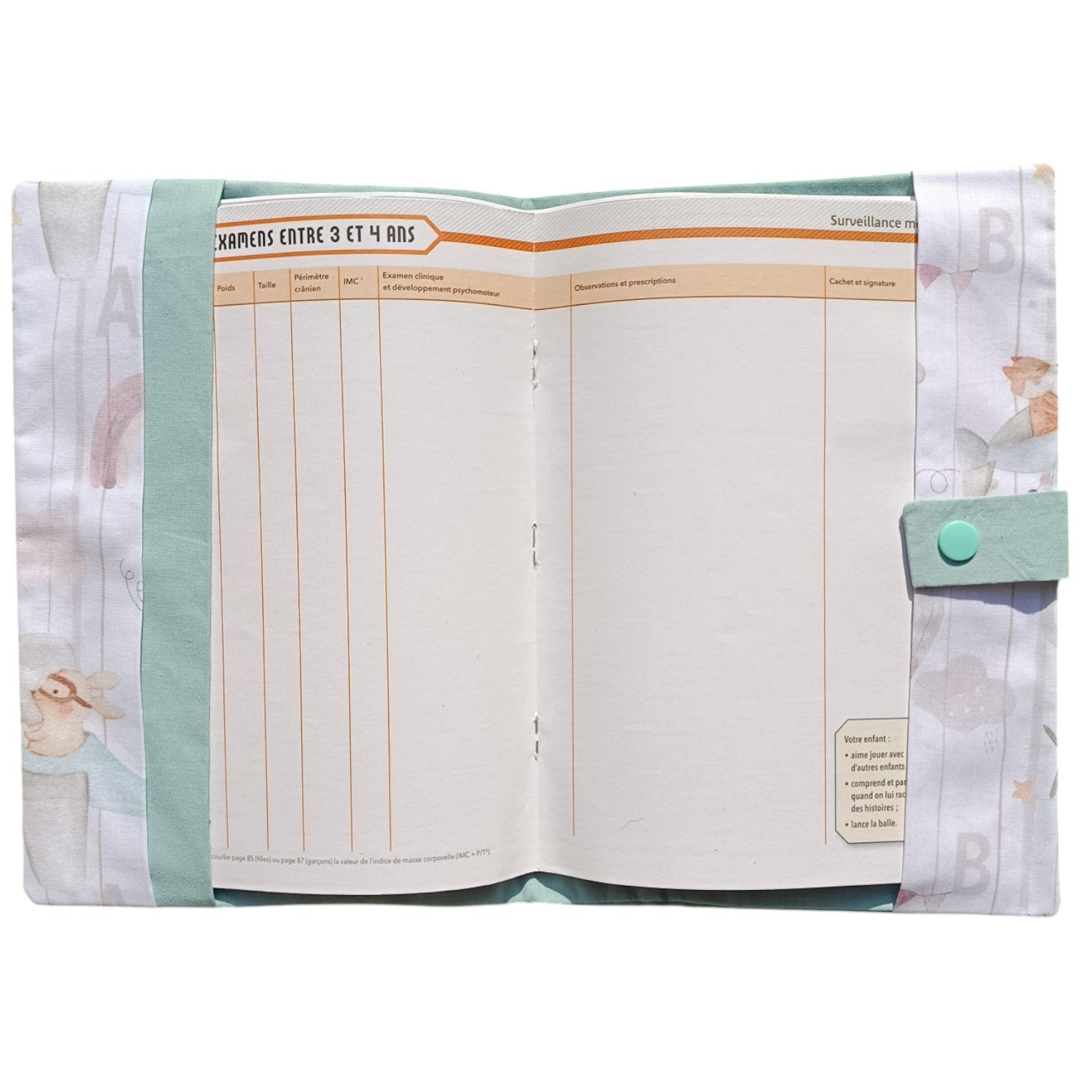 Protège carnet de santé personnalisable renard avion bleu Les p'tites cousettes d'Ophélie