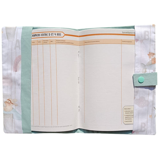 Protège carnet de santé personnalisable renard avion bleu Les p'tites cousettes d'Ophélie