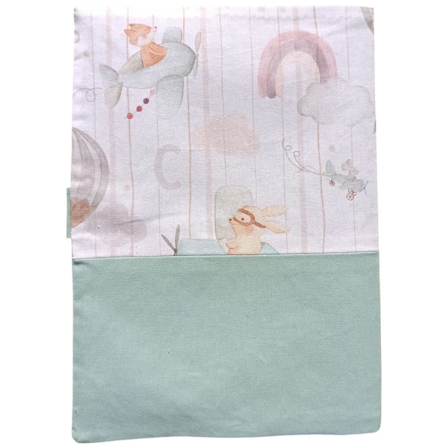 Protège carnet de santé personnalisable renard avion bleu Les p'tites cousettes d'Ophélie