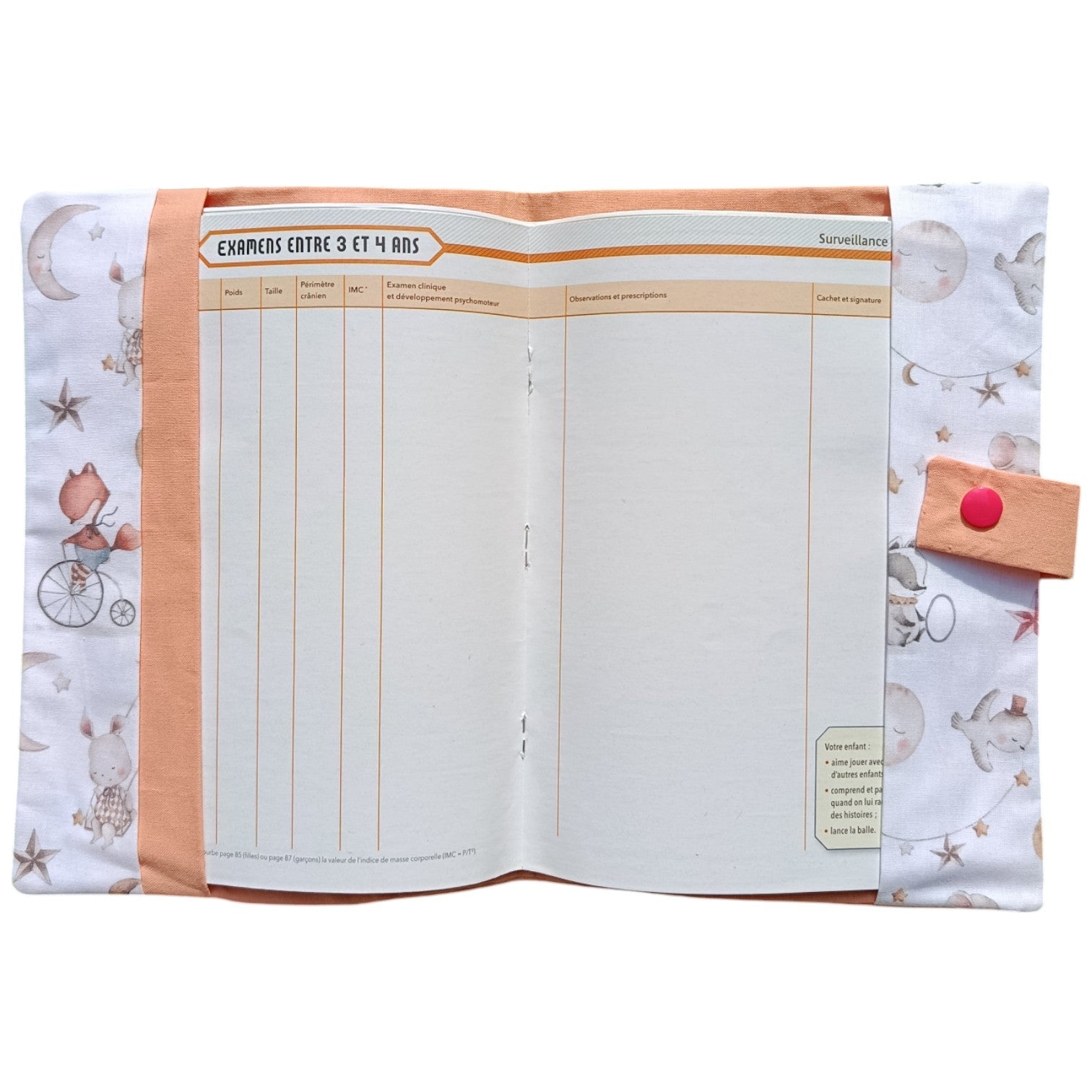 Protège carnet de santé personnalisable lune animaux rose Les p'tites cousettes d'Ophélie