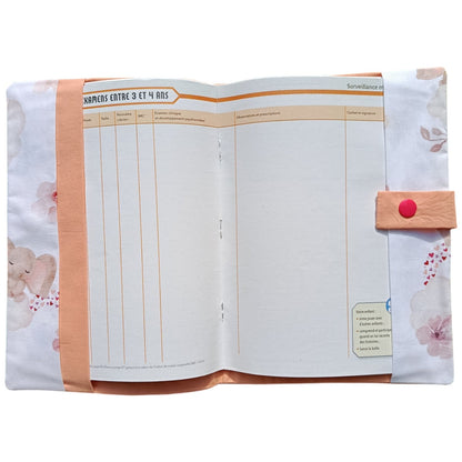 Protège carnet de santé personnalisable éléphant fleur rose Les p'tites cousettes d'Ophélie