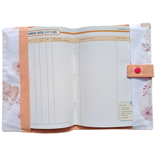 Protège carnet de santé personnalisable éléphant fleur rose Les p'tites cousettes d'Ophélie