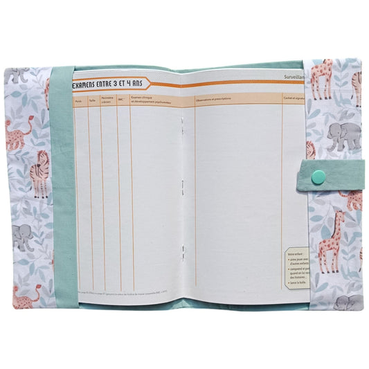 Protège carnet de santé personnalisable girafes zébre bleu Les p'tites cousettes d'Ophélie