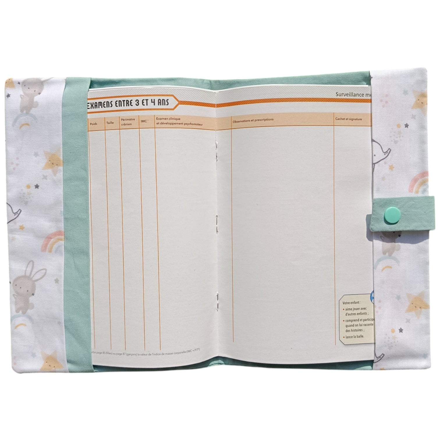 Protège carnet de santé personnalisable éléphants arc-en-ciel bleu Les p'tites cousettes d'Ophélie