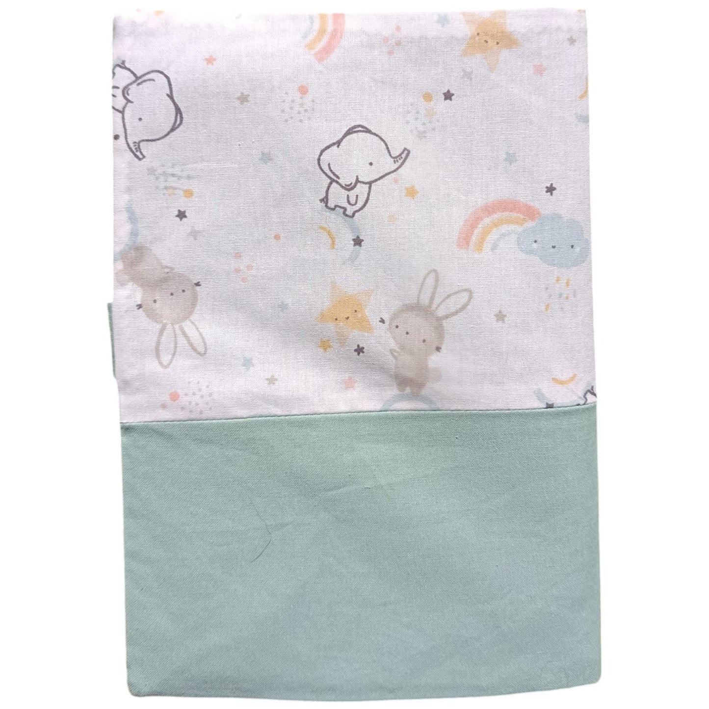 Protège carnet de santé personnalisable éléphants arc-en-ciel bleu Les p'tites cousettes d'Ophélie