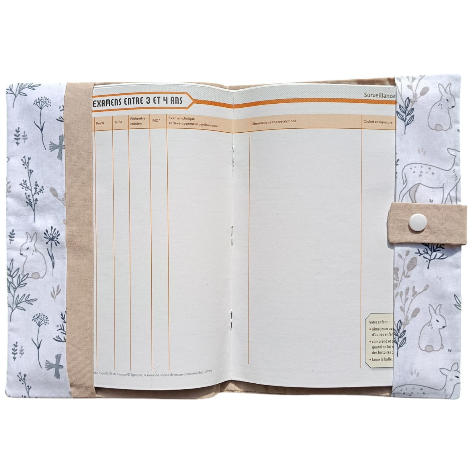 Protège carnet de santé personnalisable forêt beige Les p'tites cousettes d'Ophélie