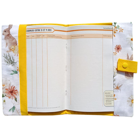 Protège carnet de santé personnalisable lapin tournesol jaune Les p'tites cousettes d'Ophélie